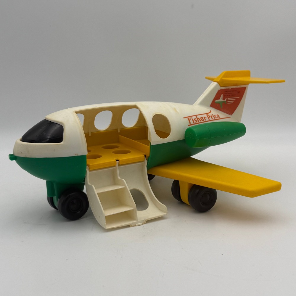 Vintage 1980 Fisher-Price Little People Jetliner Airplane Green White 182